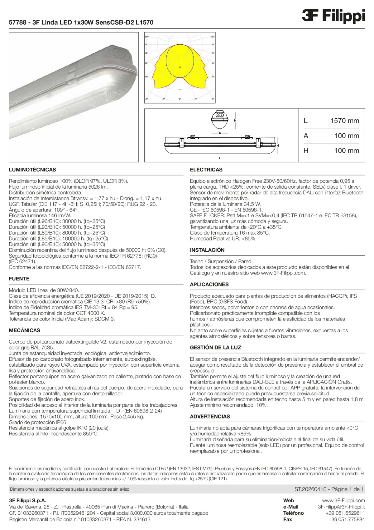 57788 - 3F Linda LED 1x30W SensCSB-D2 L1570 - Datasheet - es