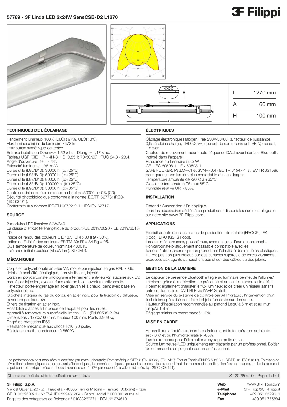 57789 - 3F Linda LED 2x24W SensCSB-D2 L1270 - Datasheet - fr