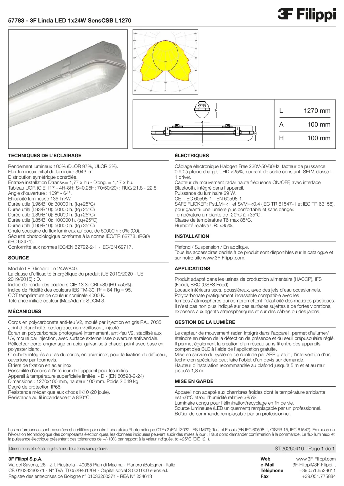57783 - 3F Linda LED 1x24W SensCSB L1270 - Datasheet - fr