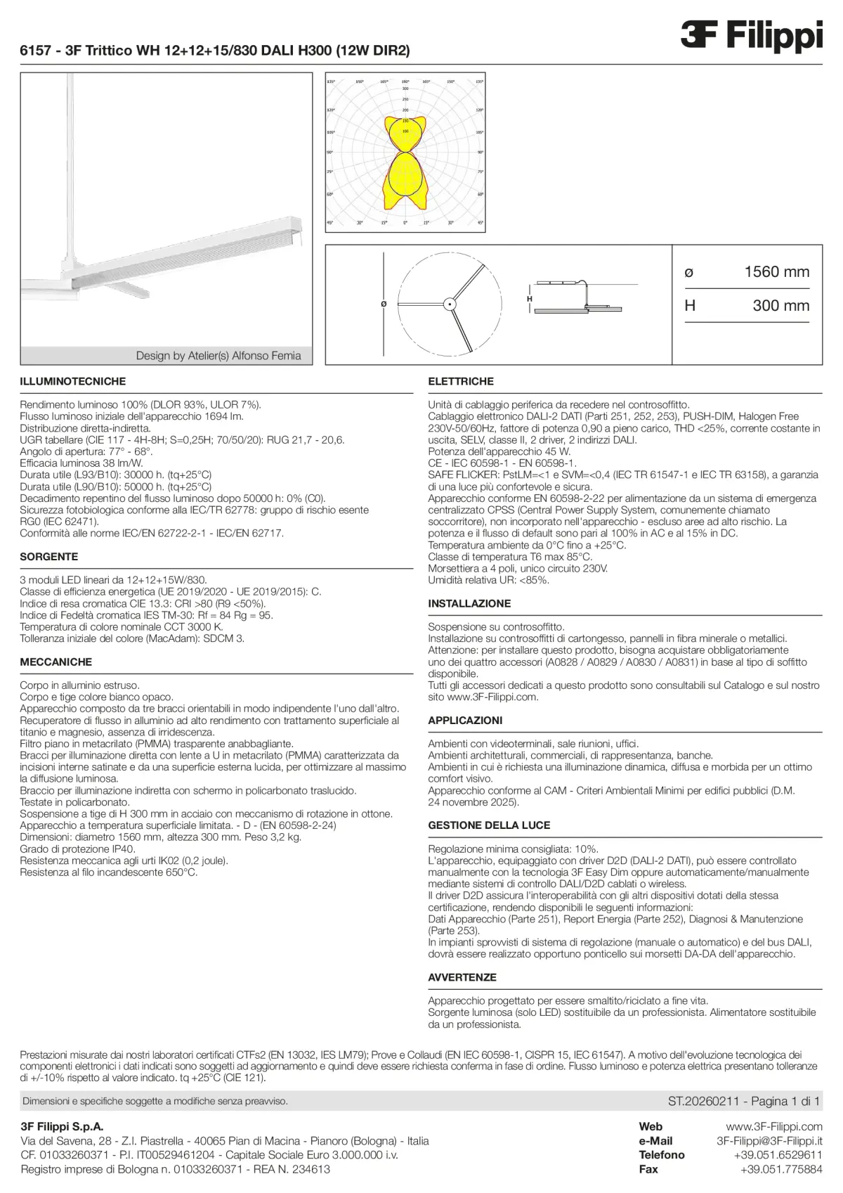 6157 - 3F Trittico WH 12+12+15-830 DALI H300 (12W DIR2) - Datasheet - it
