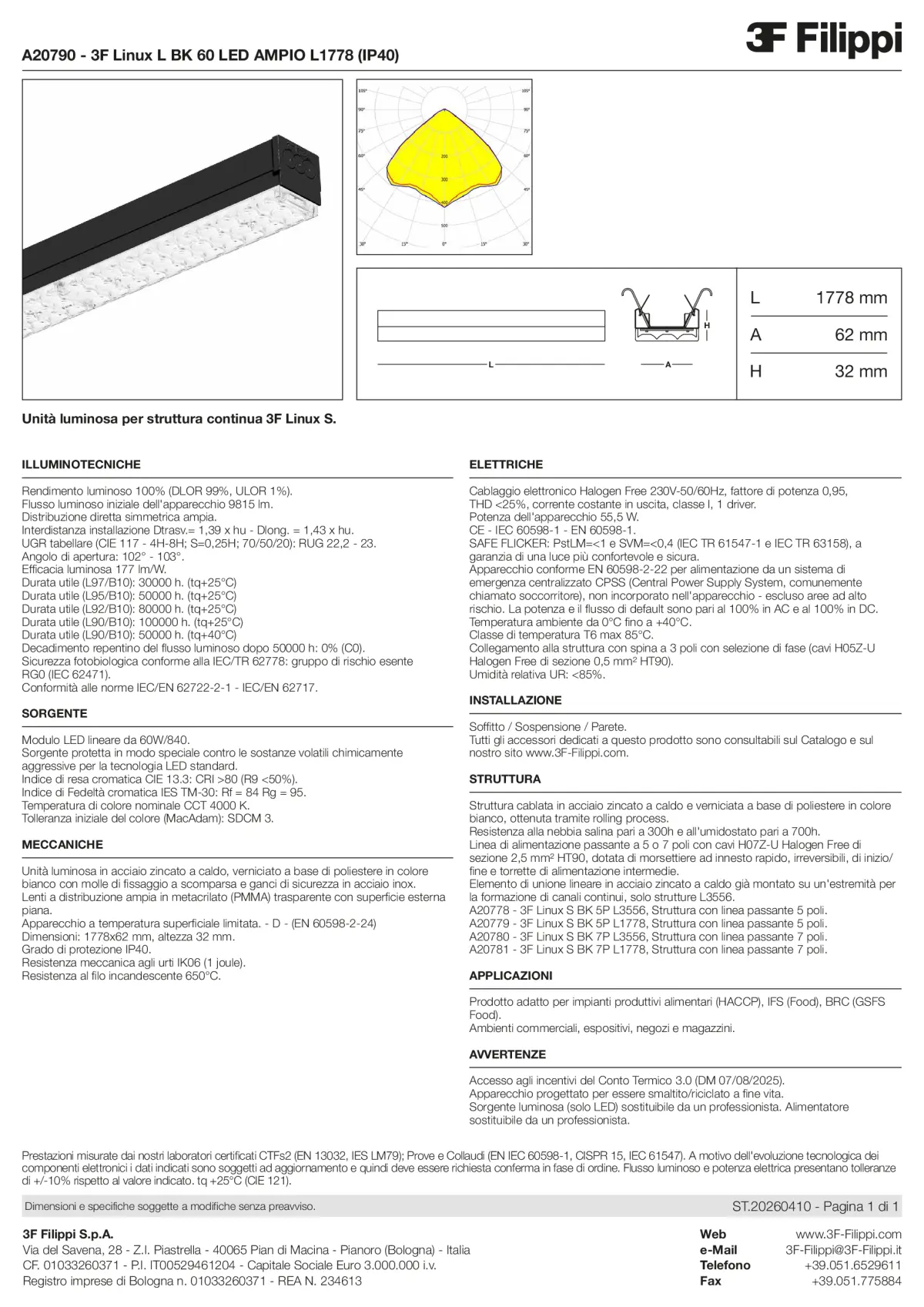 A20790 - 3F Linux L BK 60 LED AMPIO L1778 (IP40) - Datasheet - it