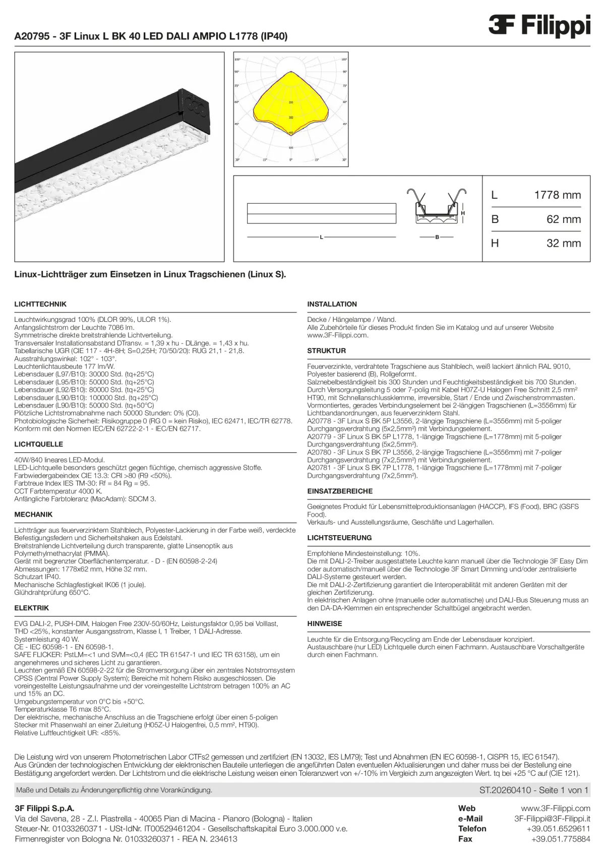 A20795 - 3F Linux L BK 40 LED DALI AMPIO L1778 (IP40) - Datasheet - de