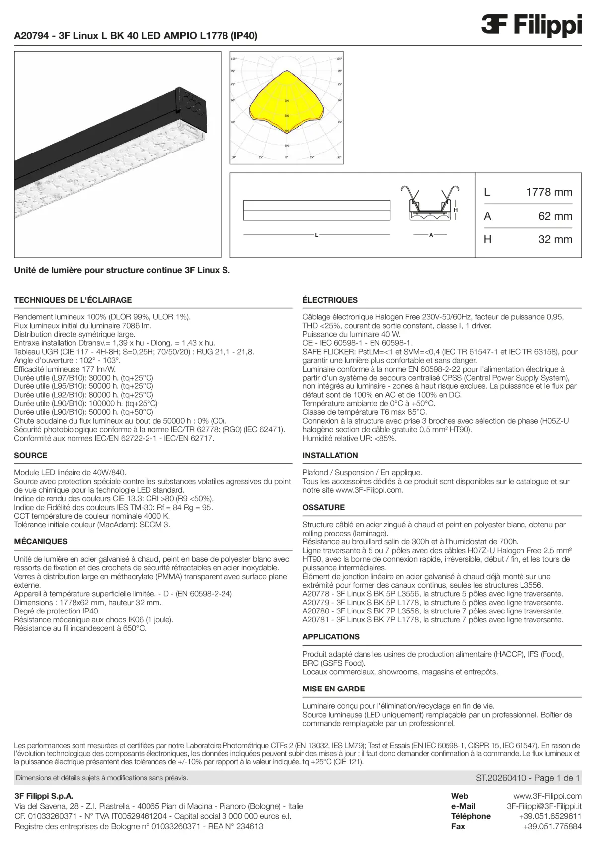 A20794 - 3F Linux L BK 40 LED AMPIO L1778 (IP40) - Datasheet - fr