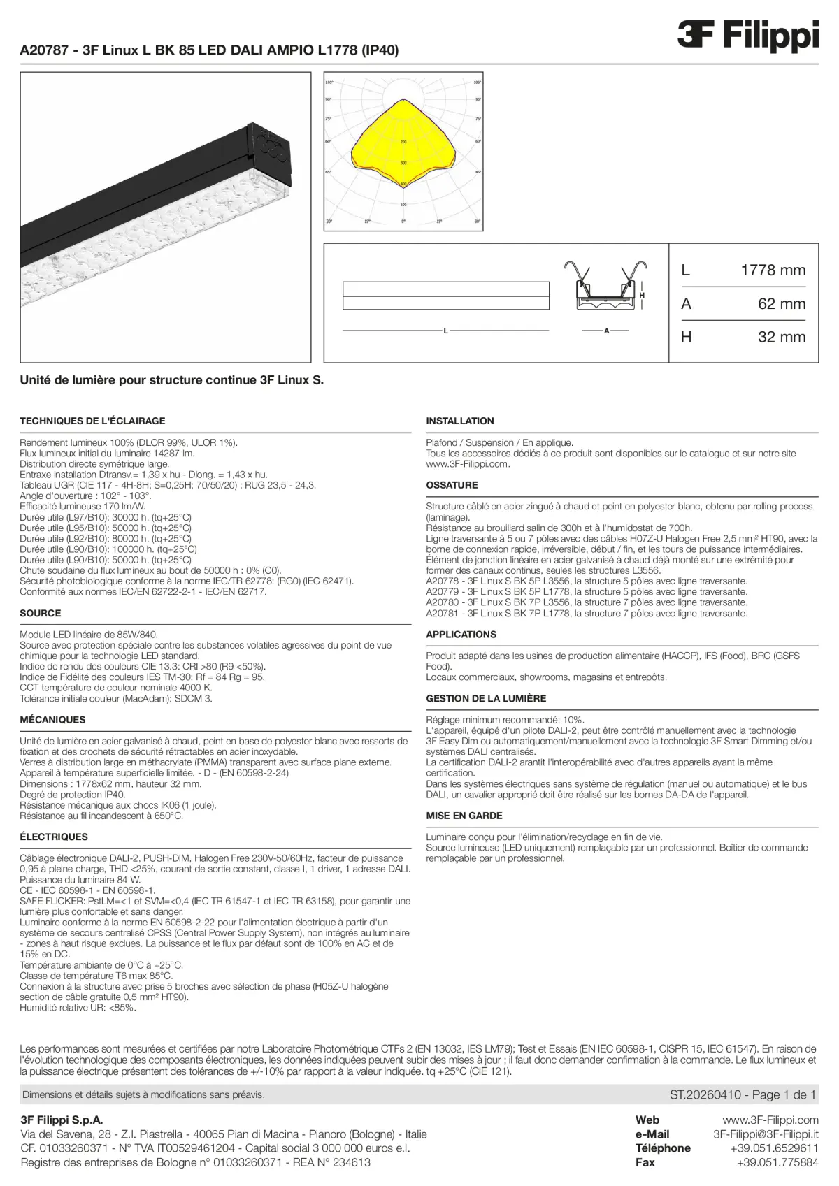 A20787 - 3F Linux L BK 85 LED DALI AMPIO L1778 (IP40) - Datasheet - fr