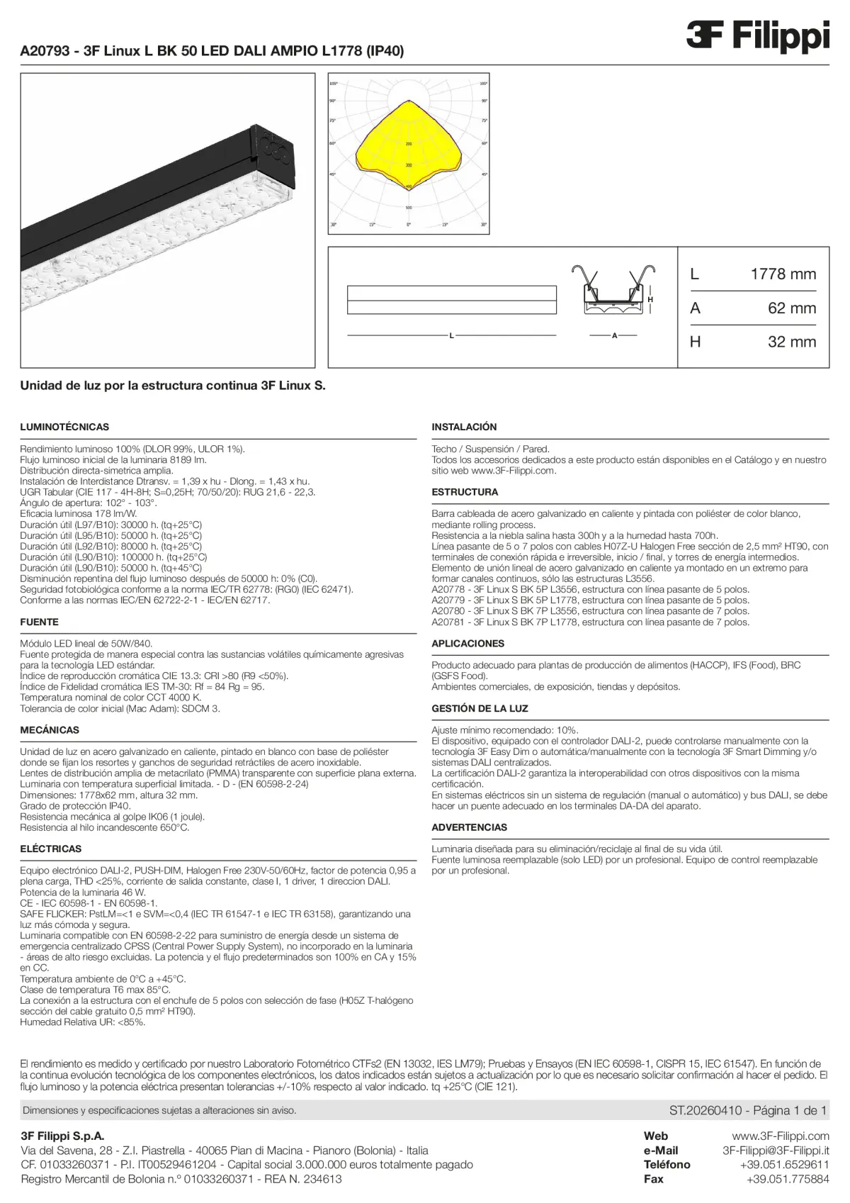 A20793 - 3F Linux L BK 50 LED DALI AMPIO L1778 (IP40) - Datasheet - es