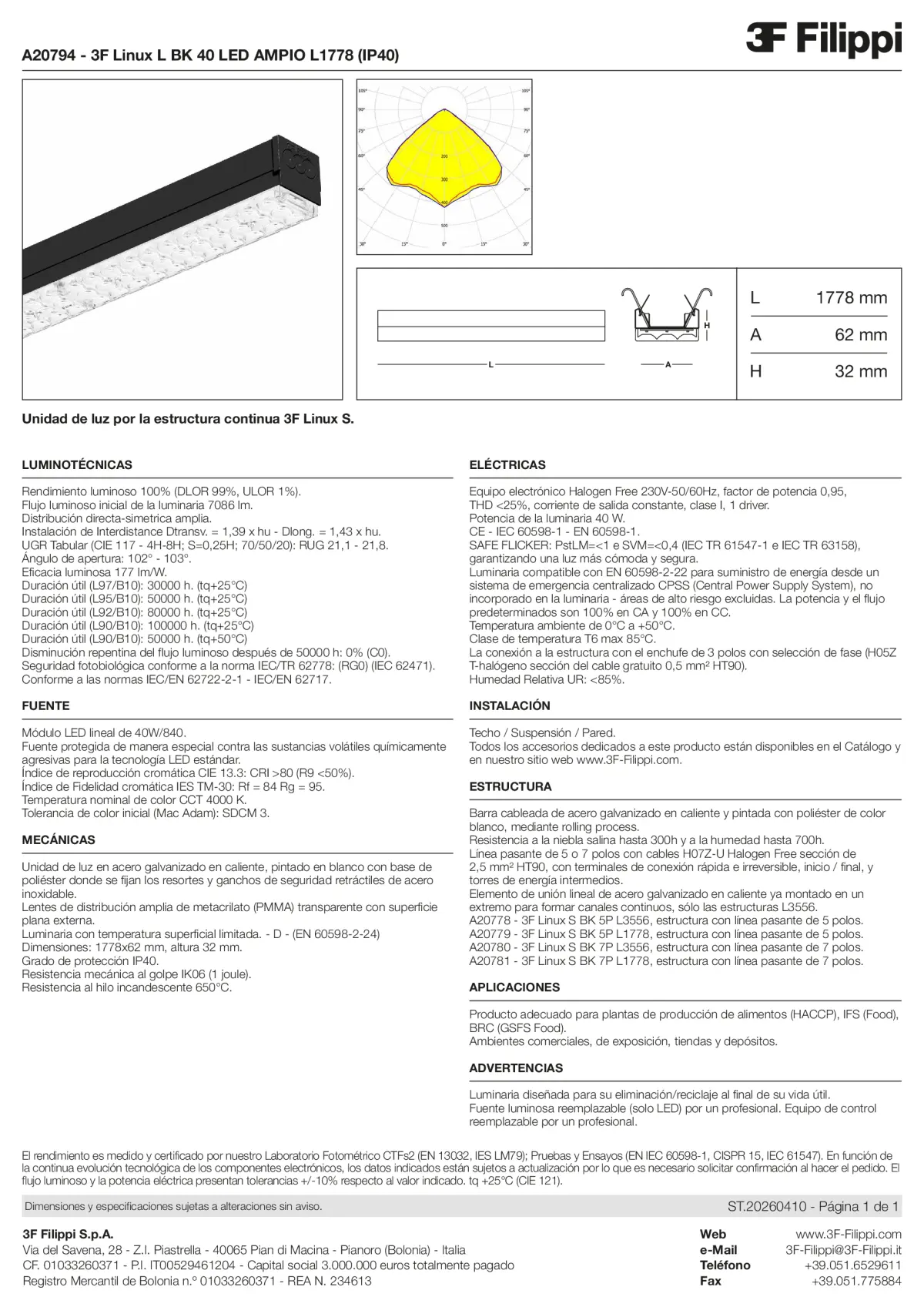 A20794 - 3F Linux L BK 40 LED AMPIO L1778 (IP40) - Datasheet - es