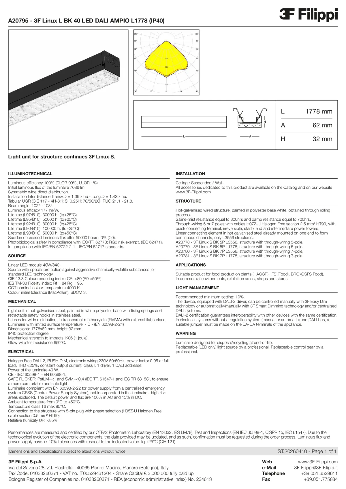 A20795 - 3F Linux L BK 40 LED DALI AMPIO L1778 (IP40) - Datasheet - en