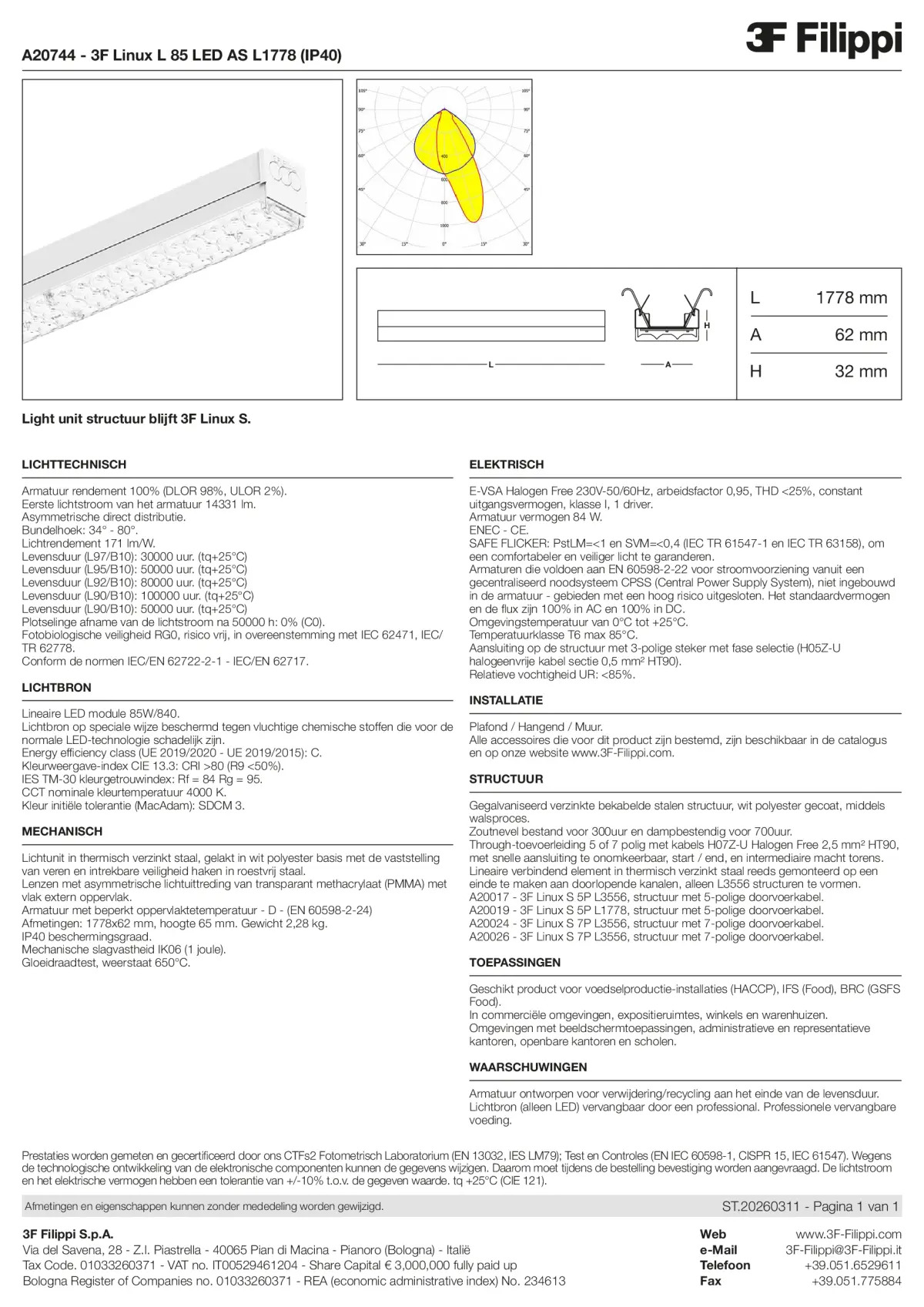 A20744 - 3F Linux L 85 LED AS L1778 (IP40) - Datasheet - nl