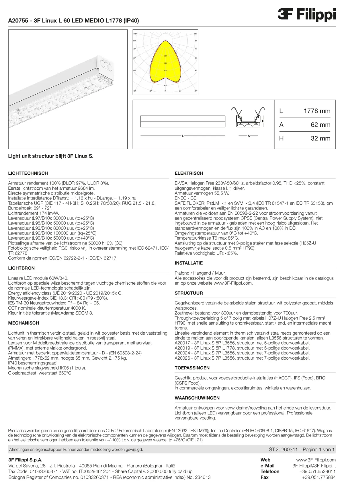 A20755 - 3F Linux L 60 LED MEDIO L1778 (IP40) - Datasheet - nl