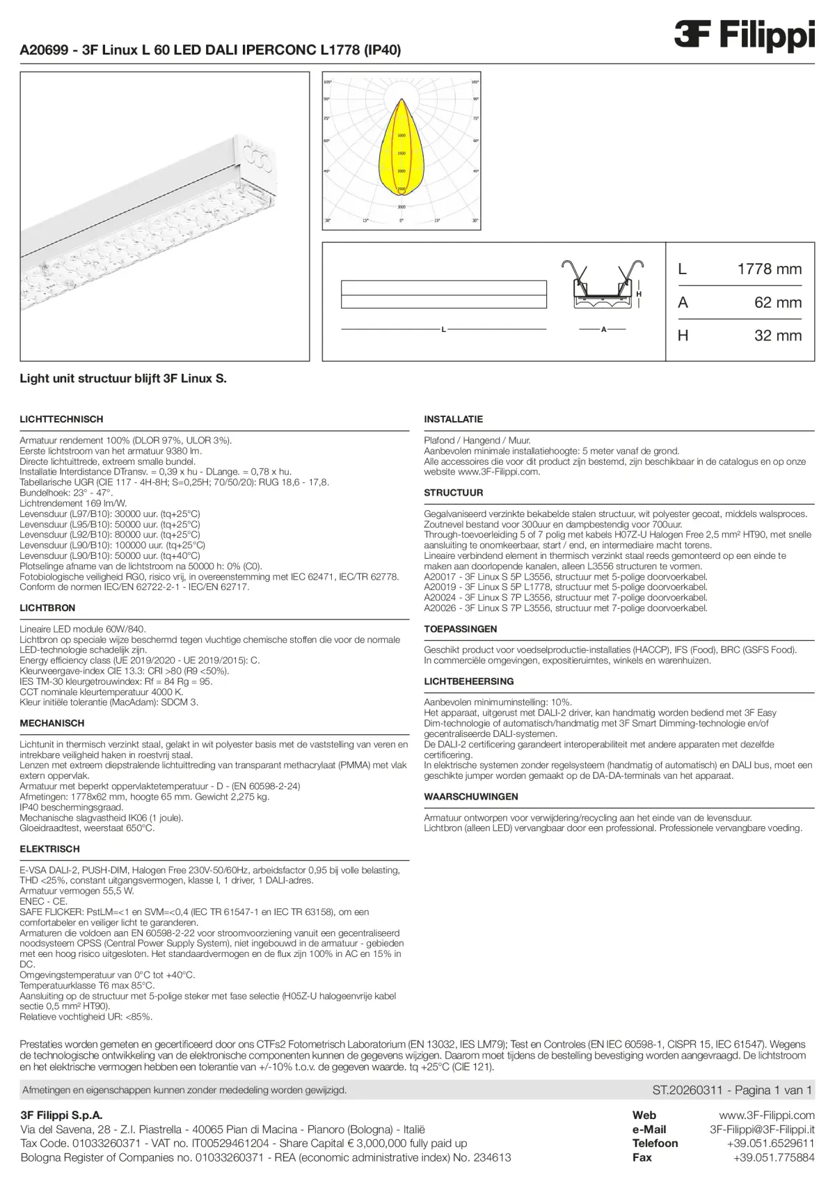 A20699 - 3F Linux L 60 LED DALI IPERCONC L1778 (IP40) - Datasheet - nl