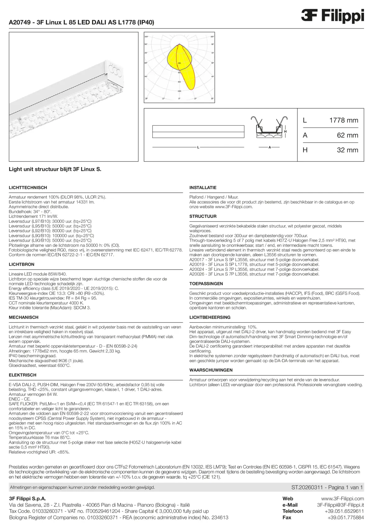 A20749 - 3F Linux L 85 LED DALI AS L1778 (IP40) - Datasheet - nl