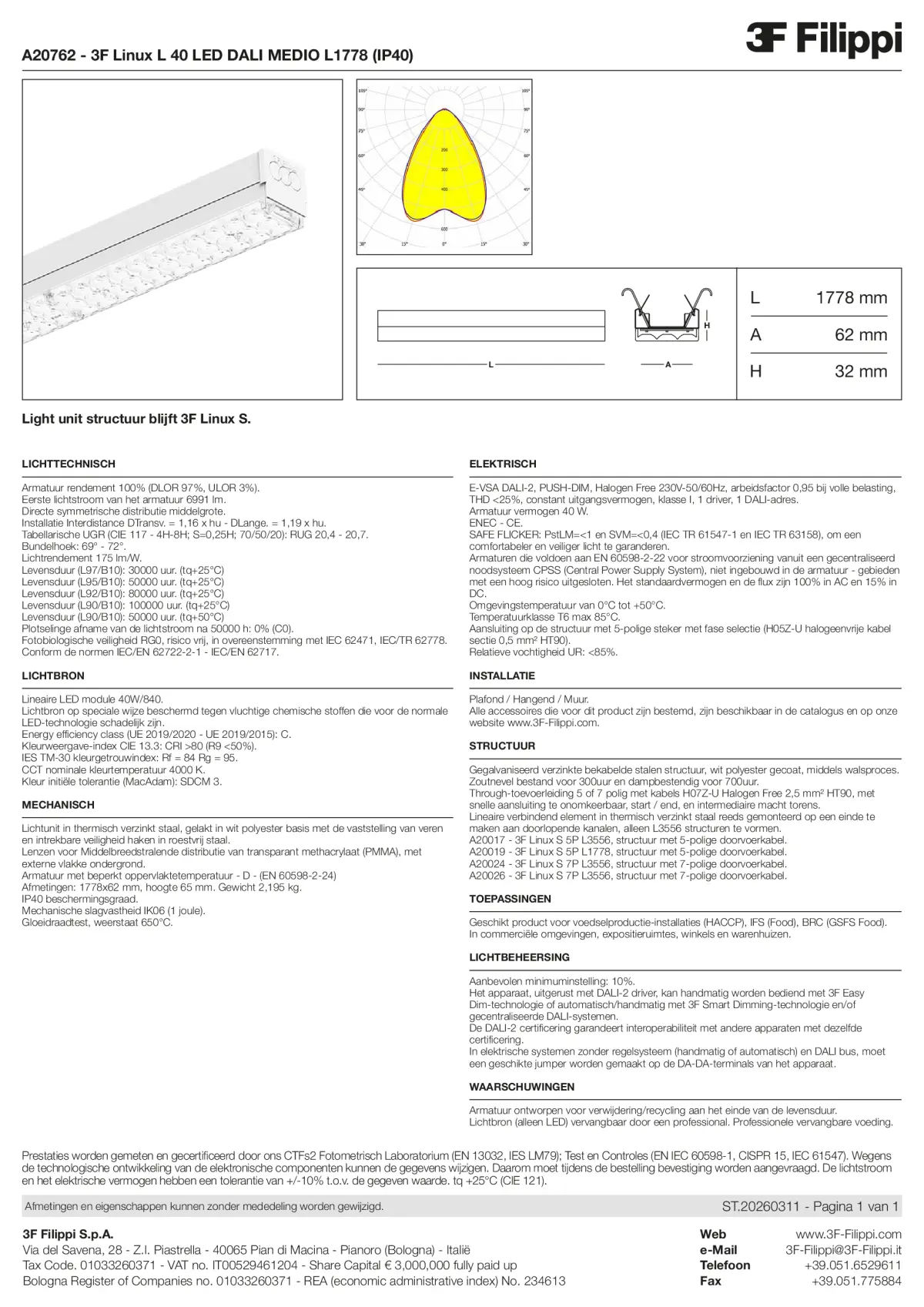 A20762 - 3F Linux L 40 LED DALI MEDIO L1778 (IP40) - Datasheet - nl