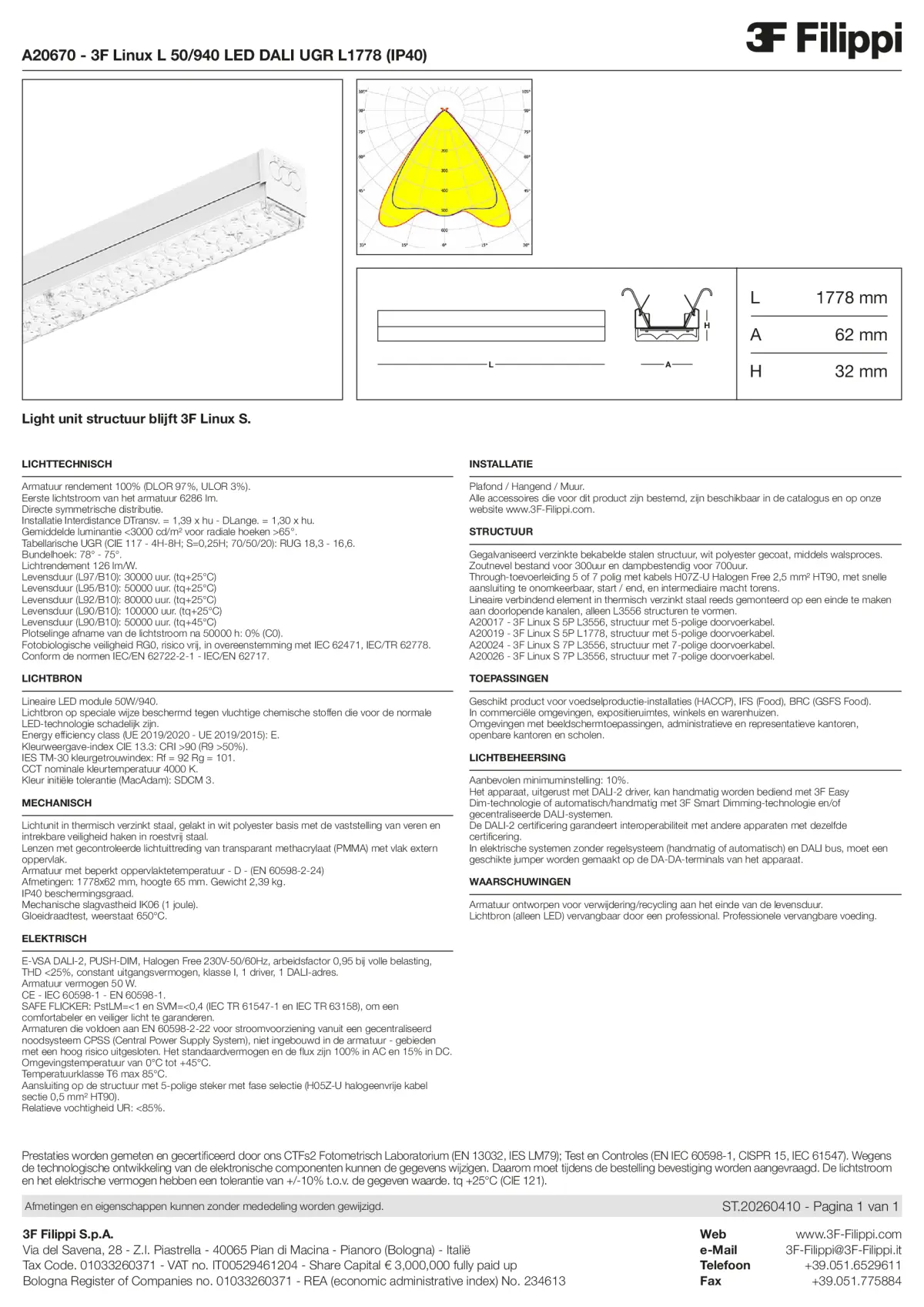 A20670 - 3F Linux L 50-940 LED DALI UGR L1778 (IP40) - Datasheet - nl