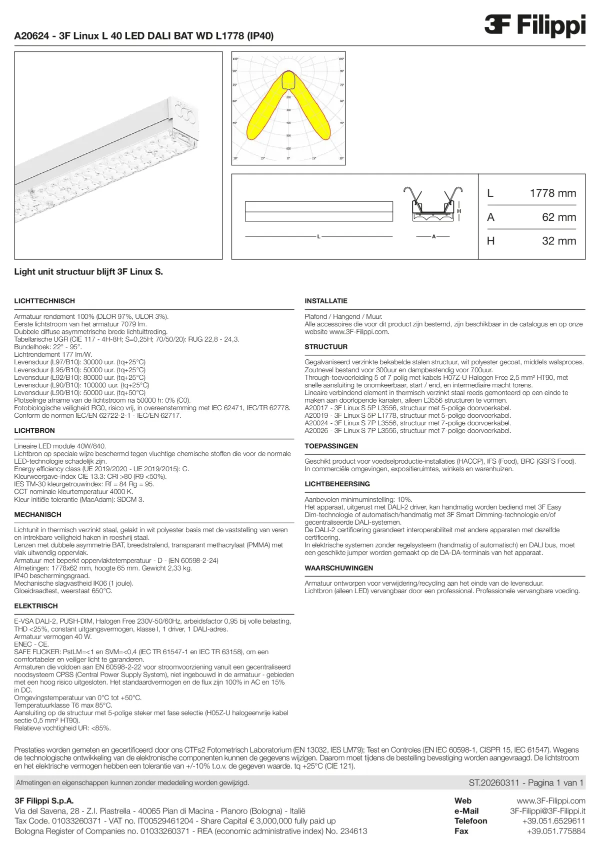 A20624 - 3F Linux L 40 LED DALI BAT WD L1778 (IP40) - Datasheet - nl