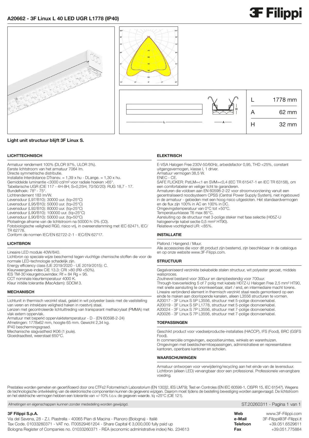 A20662 - 3F Linux L 40 LED UGR L1778 (IP40) - Datasheet - nl