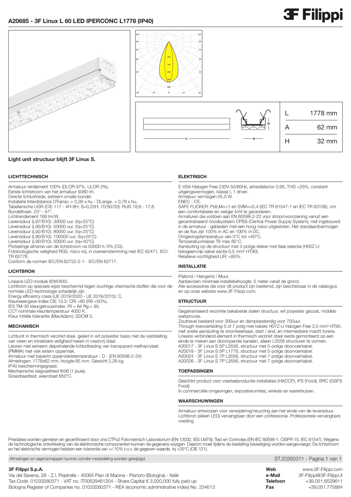 A20685 - 3F Linux L 60 LED IPERCONC L1778 (IP40) - Datasheet - nl