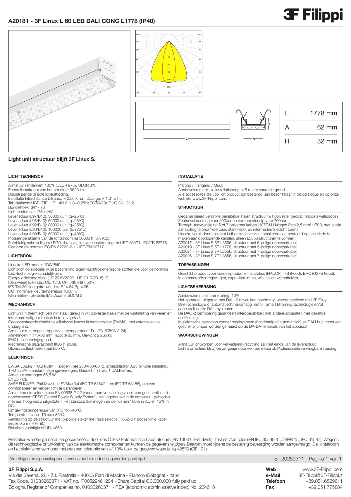 A20181 - 3F Linux L 60 LED DALI CONC L1778 (IP40) - Datasheet - nl