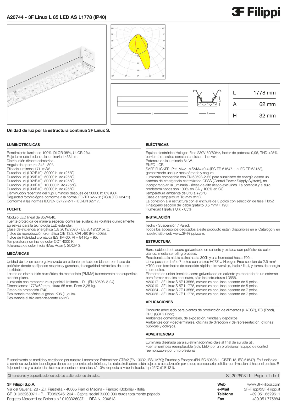 A20744 - 3F Linux L 85 LED AS L1778 (IP40) - Datasheet - es