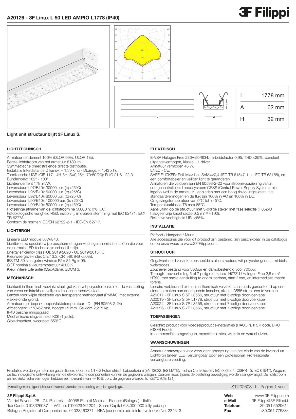 A20126 - 3F Linux L 50 LED AMPIO L1778 (IP40) - Datasheet - nl