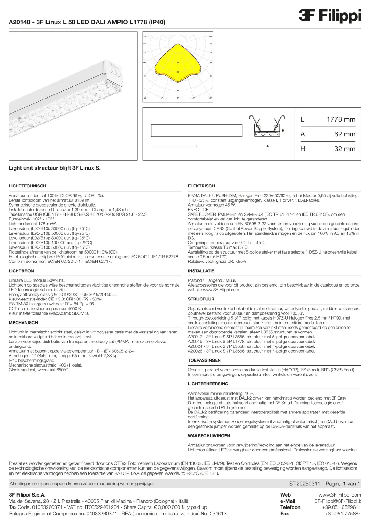 A20140 - 3F Linux L 50 LED DALI AMPIO L1778 (IP40) - Datasheet - nl