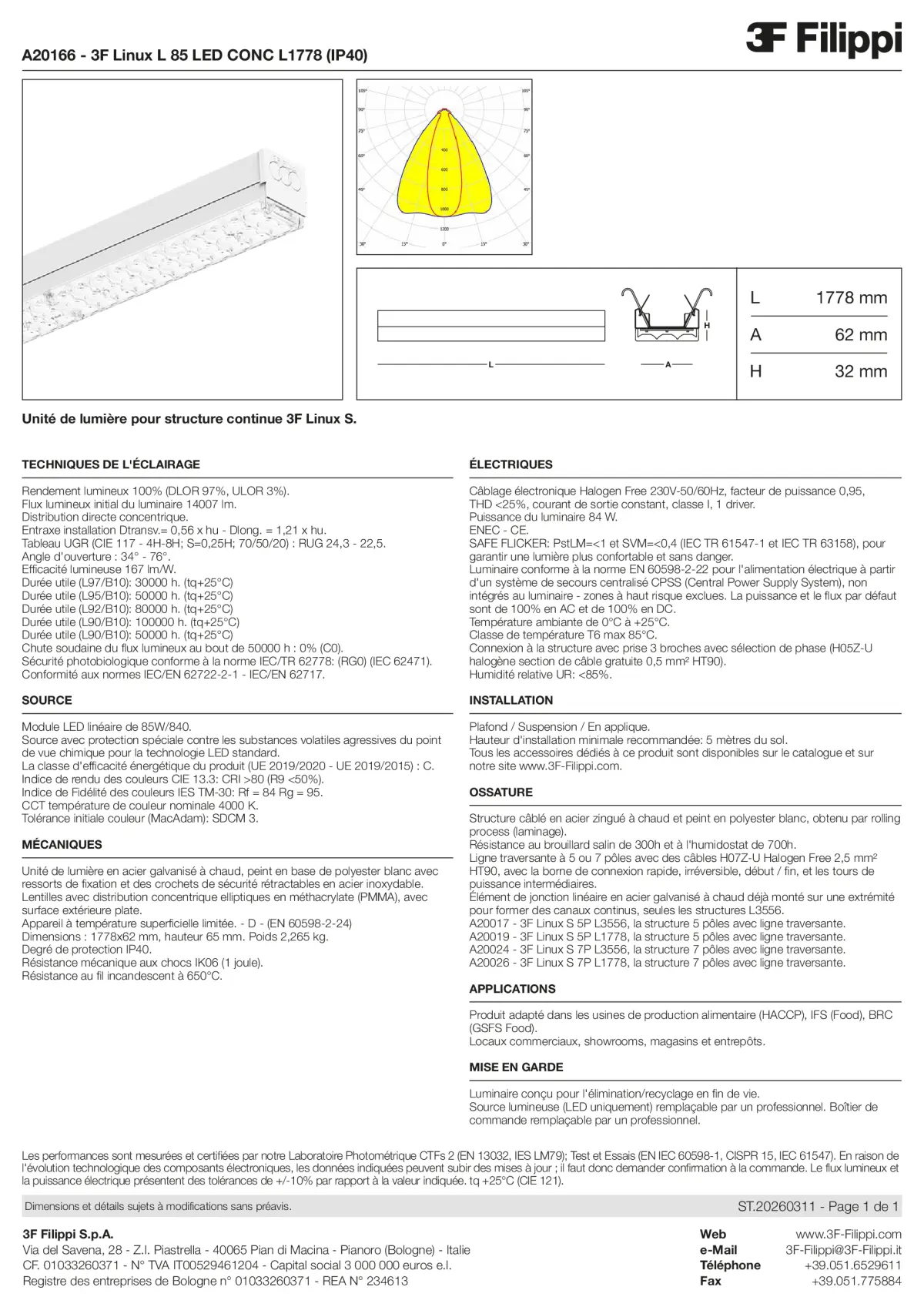 A20166 - 3F Linux L 85 LED CONC L1778 (IP40) - Datasheet - fr