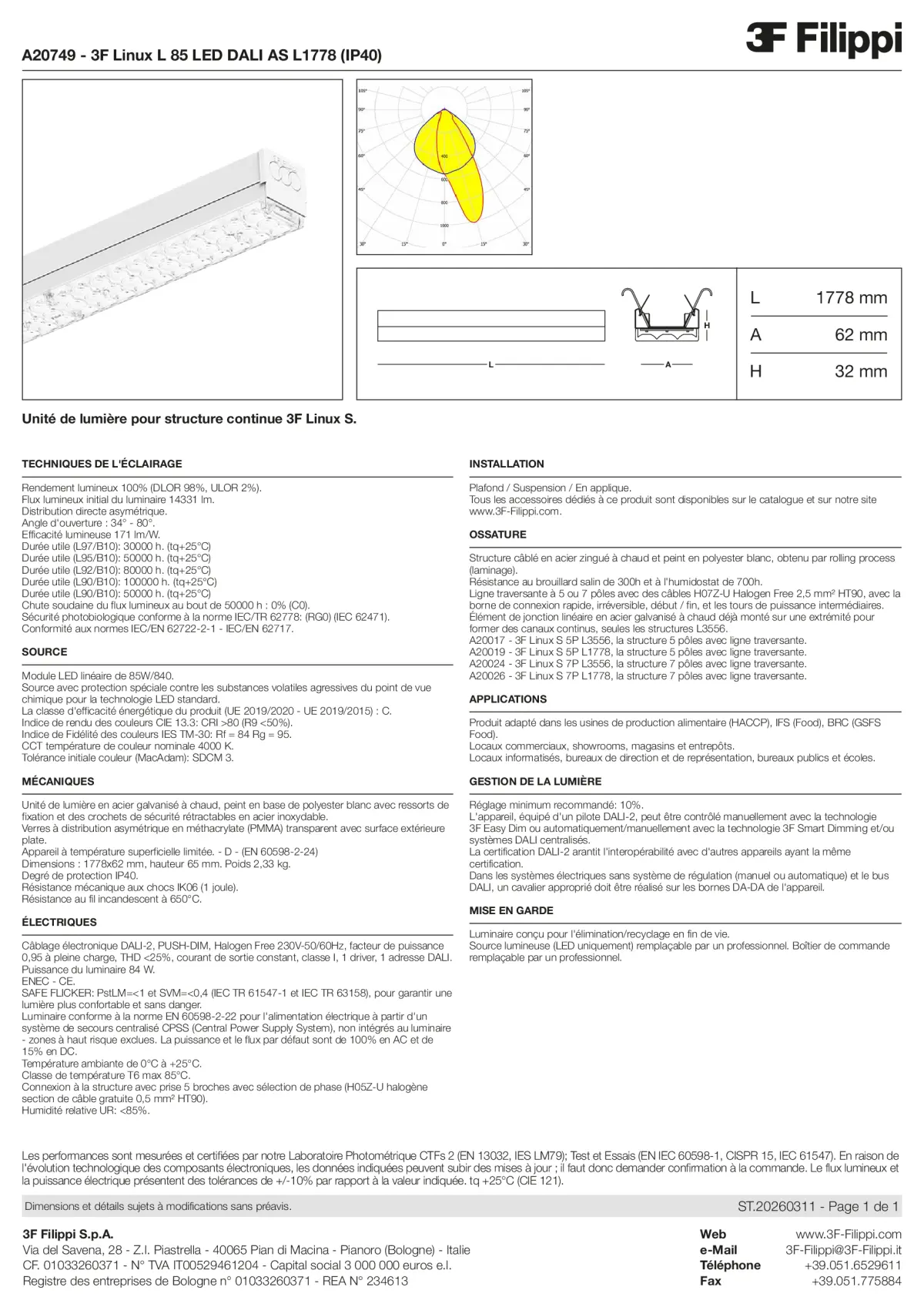 A20749 - 3F Linux L 85 LED DALI AS L1778 (IP40) - Datasheet - fr