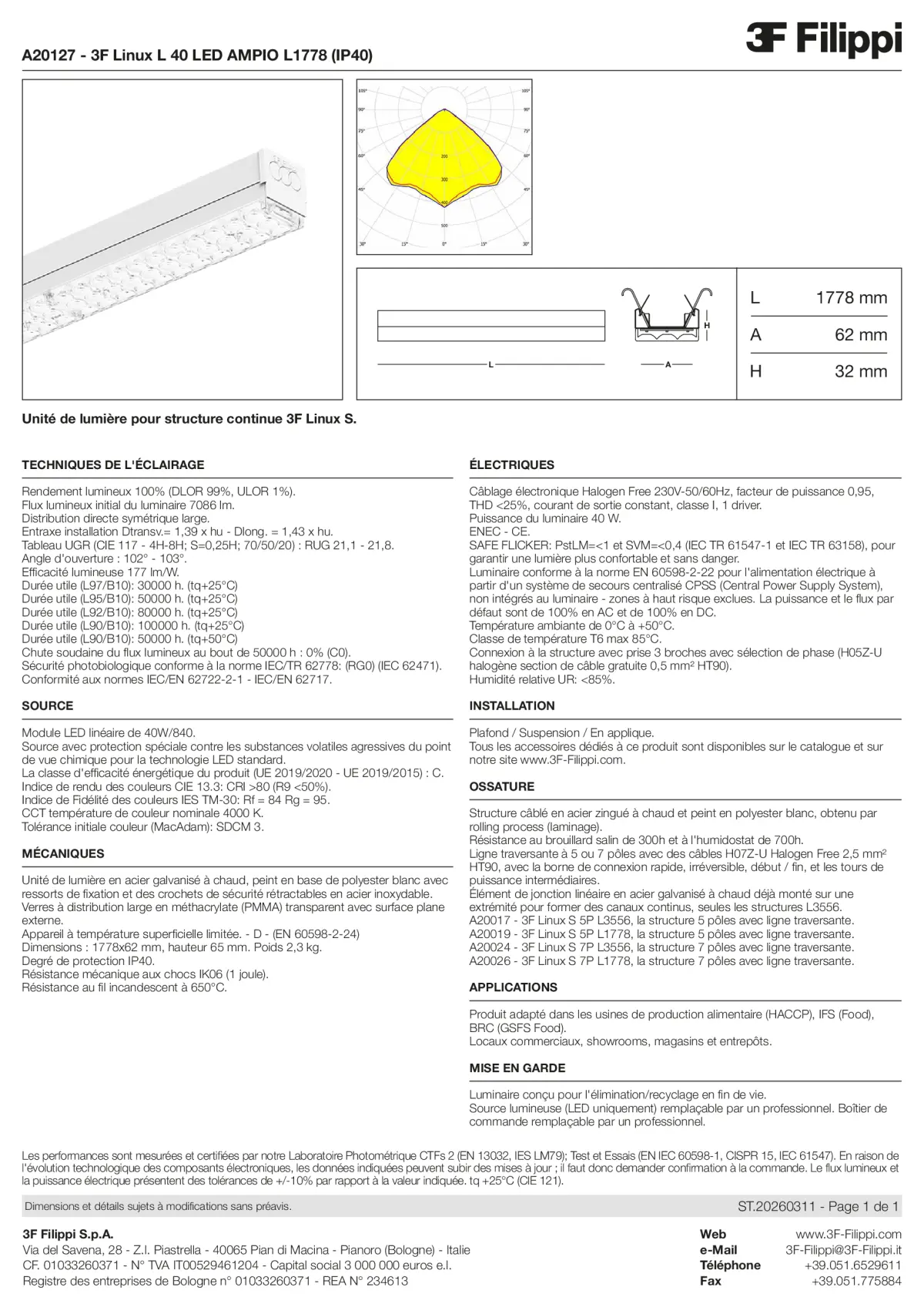 A20127 - 3F Linux L 40 LED AMPIO L1778 (IP40) - Datasheet - fr