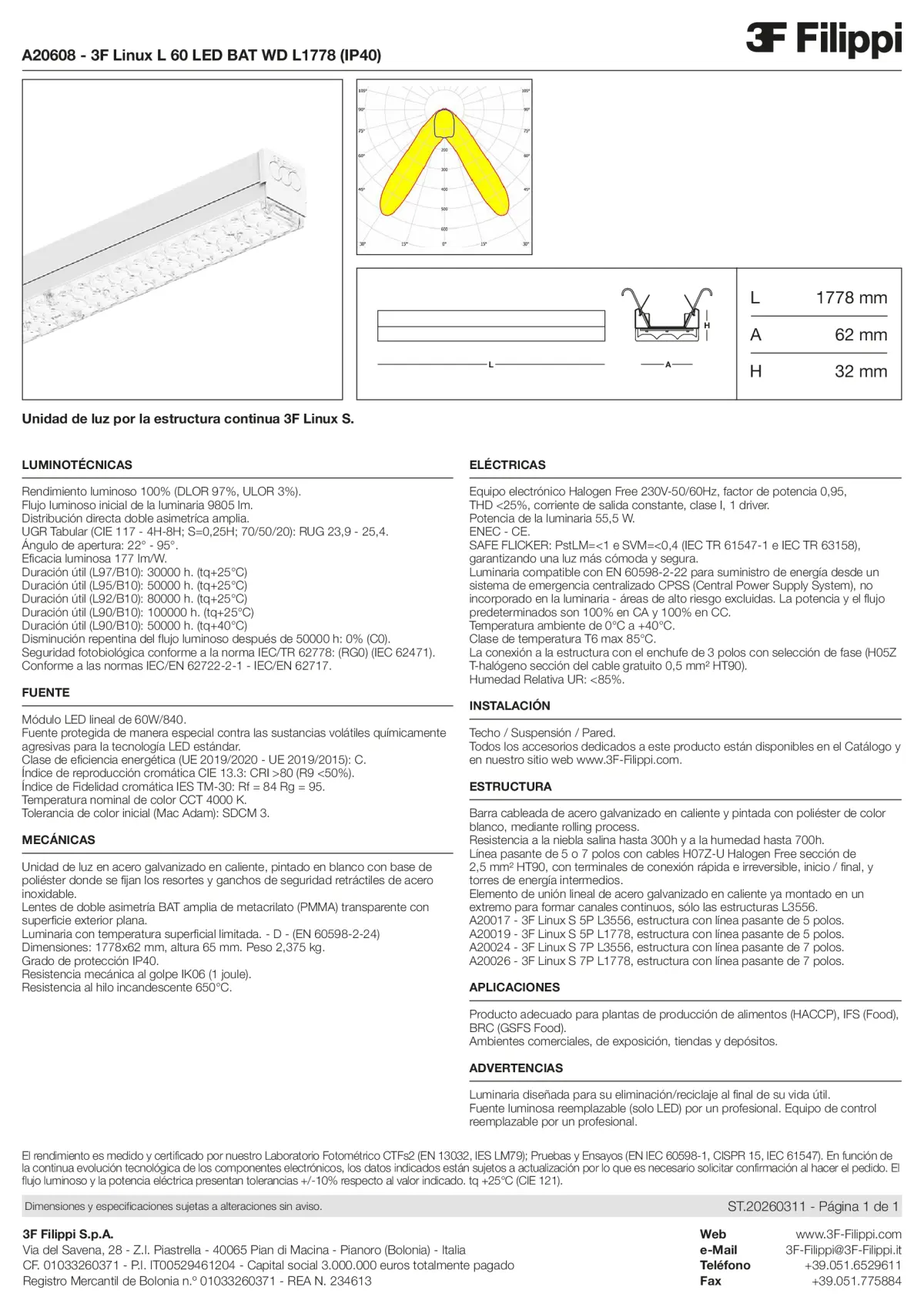A20608 - 3F Linux L 60 LED BAT WD L1778 (IP40) - Datasheet - es