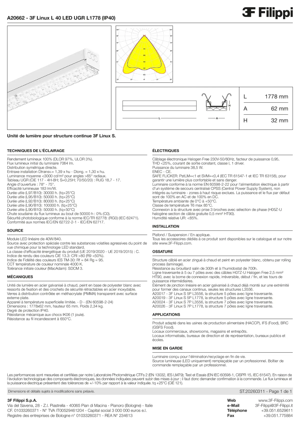 A20662 - 3F Linux L 40 LED UGR L1778 (IP40) - Datasheet - fr