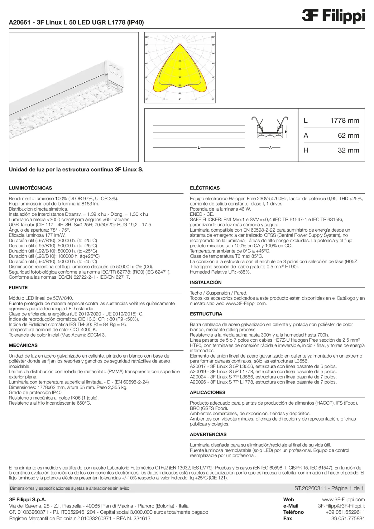 A20661 - 3F Linux L 50 LED UGR L1778 (IP40) - Datasheet - es