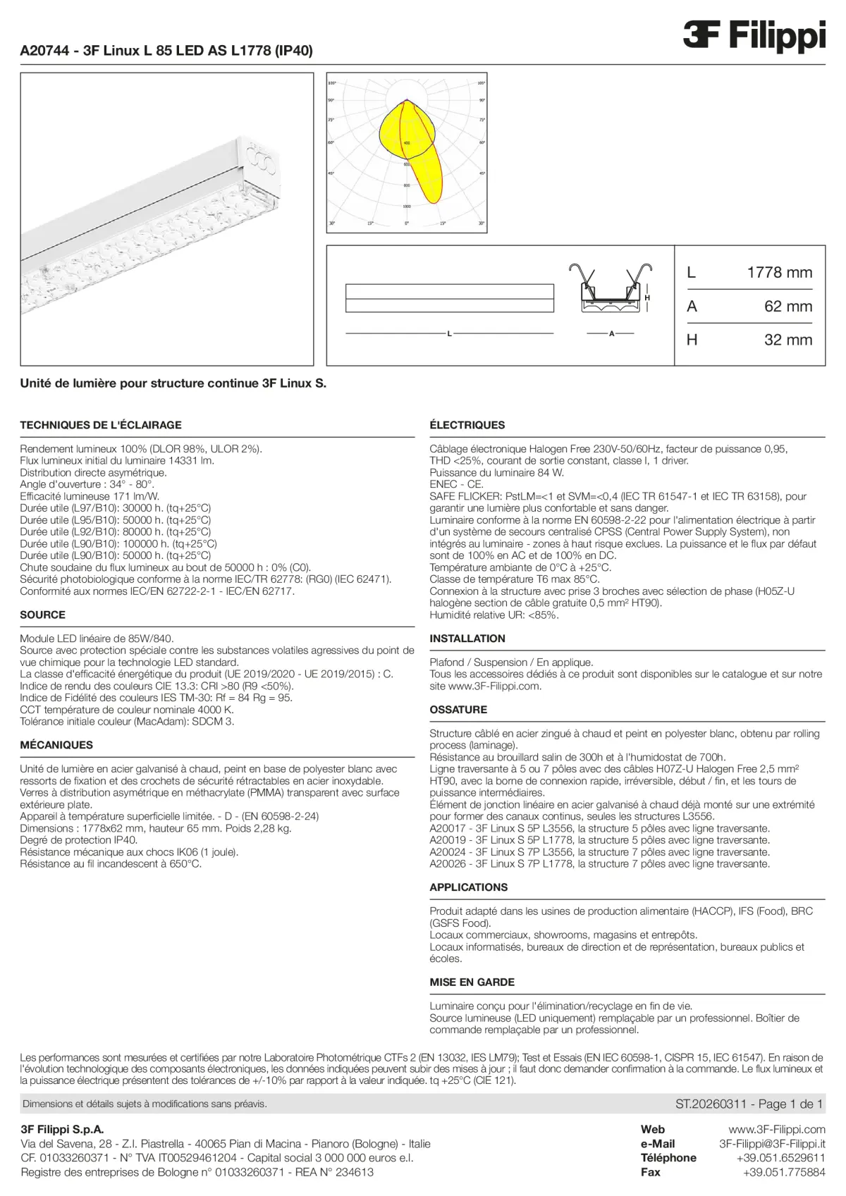A20744 - 3F Linux L 85 LED AS L1778 (IP40) - Datasheet - fr