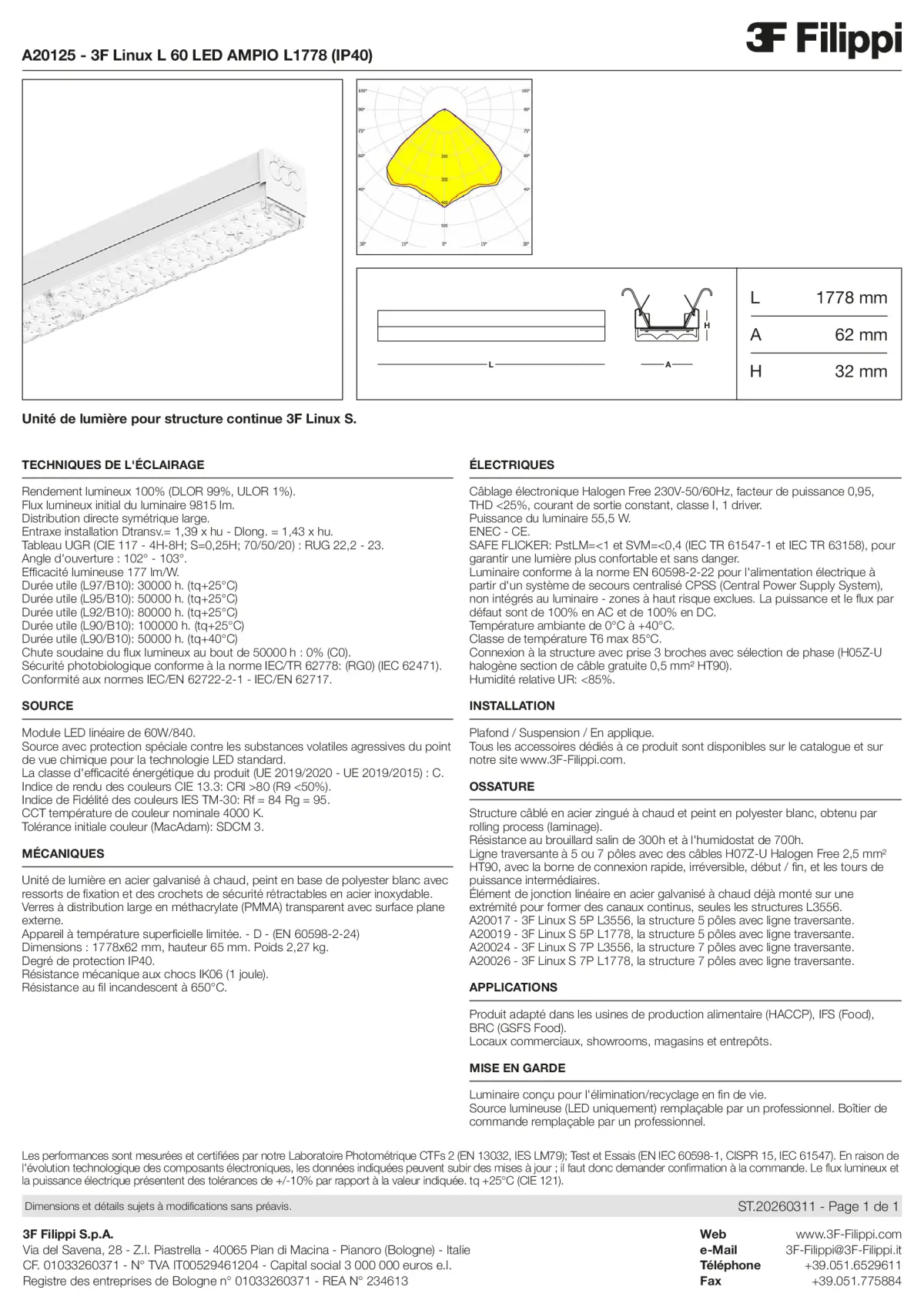 A20125 - 3F Linux L 60 LED AMPIO L1778 (IP40) - Datasheet - fr