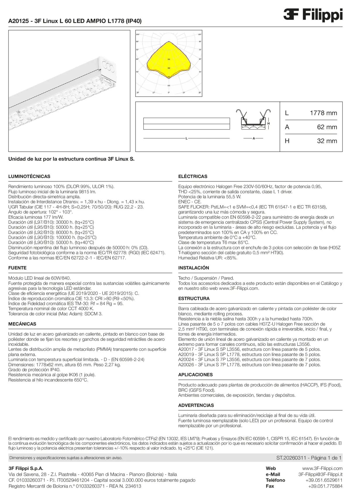 A20125 - 3F Linux L 60 LED AMPIO L1778 (IP40) - Datasheet - es