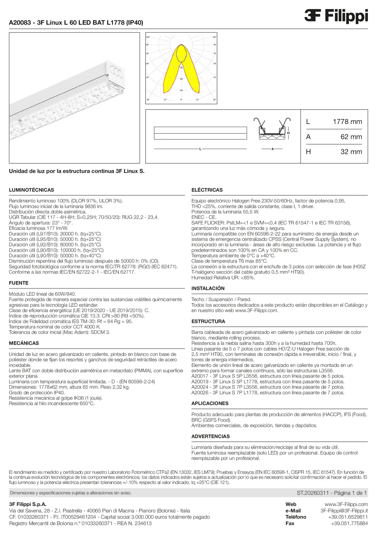 A20083 - 3F Linux L 60 LED BAT L1778 (IP40) - Datasheet - es