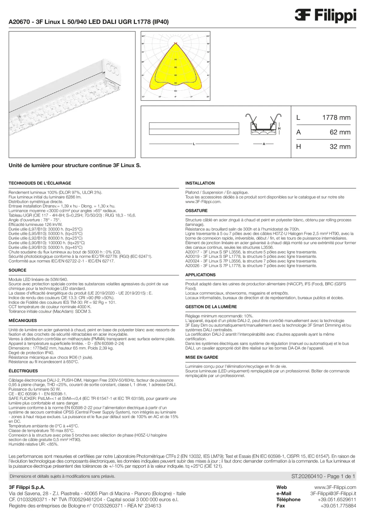 A20670 - 3F Linux L 50-940 LED DALI UGR L1778 (IP40) - Datasheet - fr