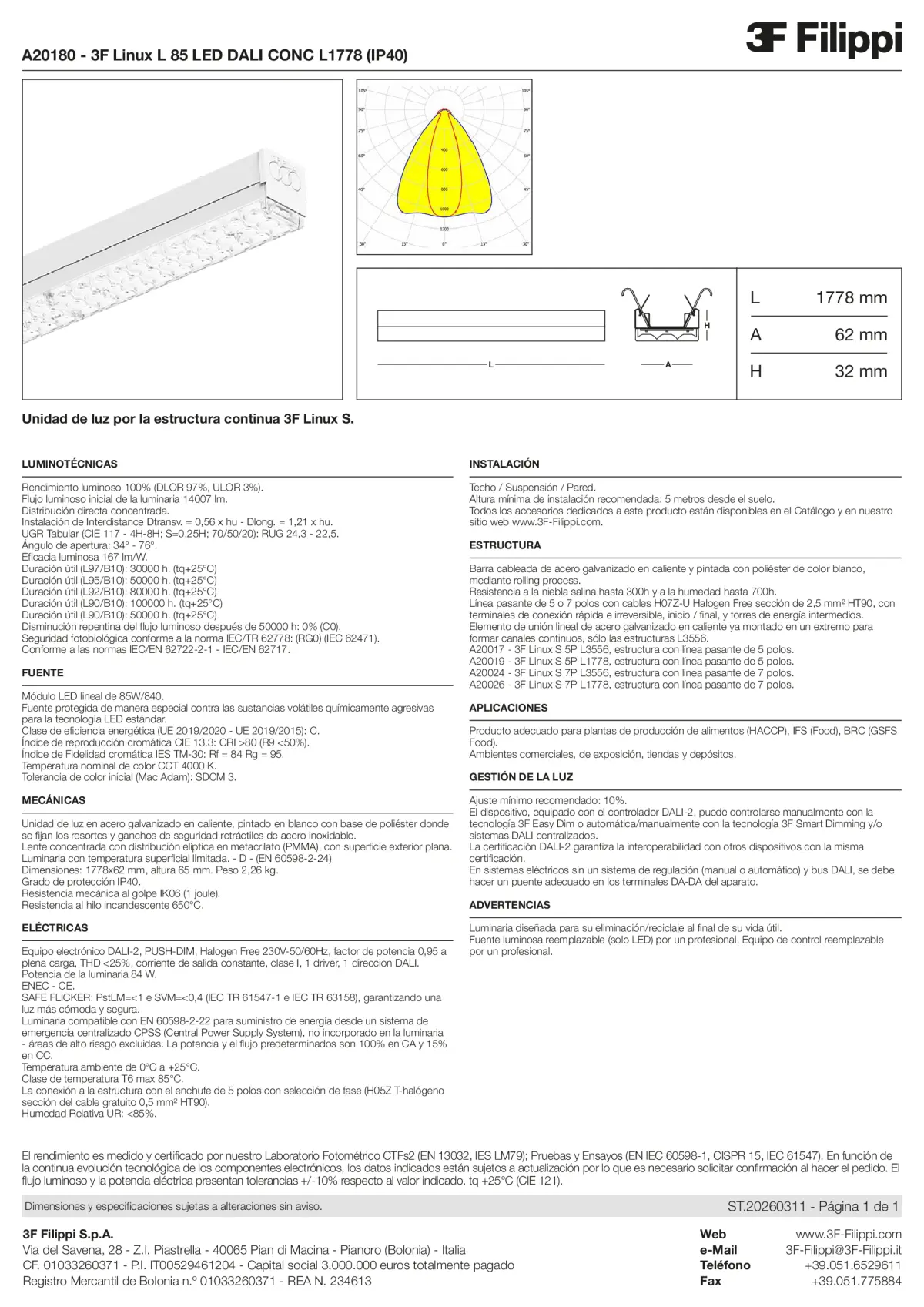 A20180 - 3F Linux L 85 LED DALI CONC L1778 (IP40) - Datasheet - es