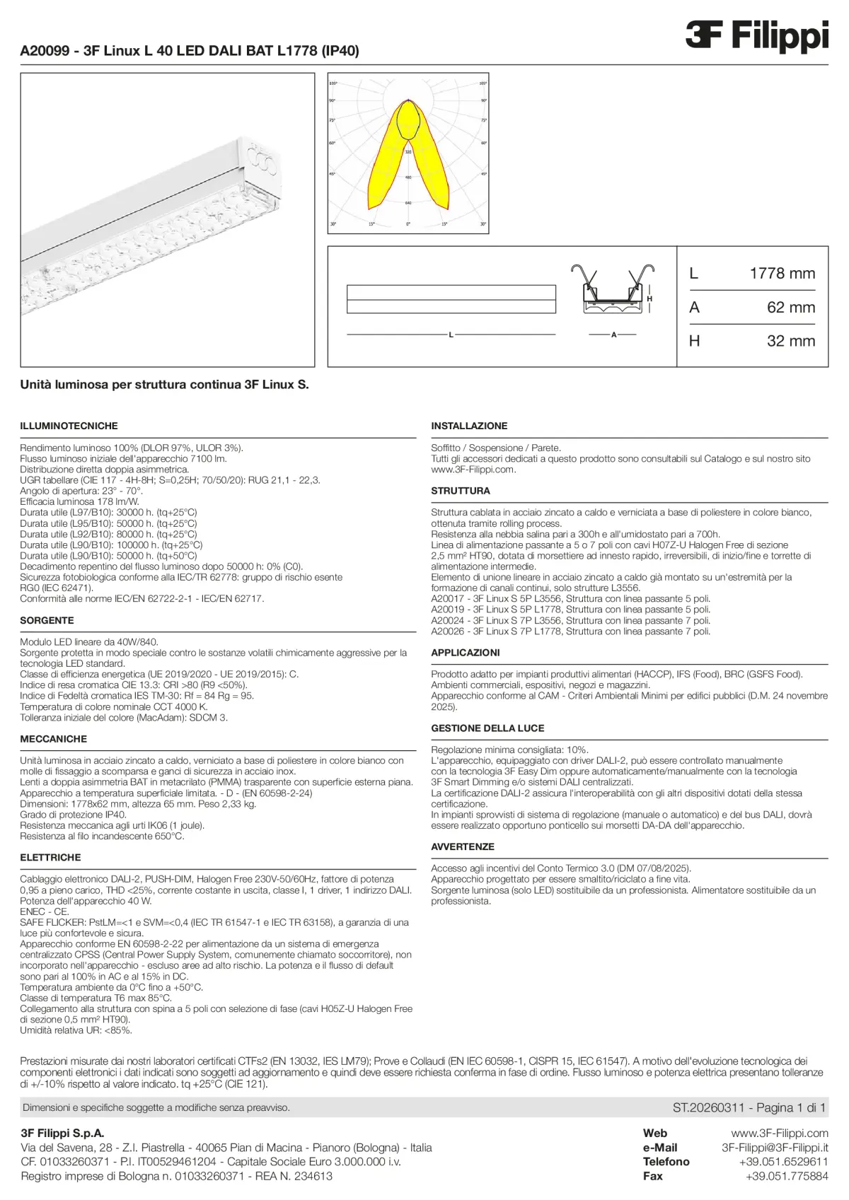 A20099 - 3F Linux L 40 LED DALI BAT L1778 (IP40) - Datasheet - it