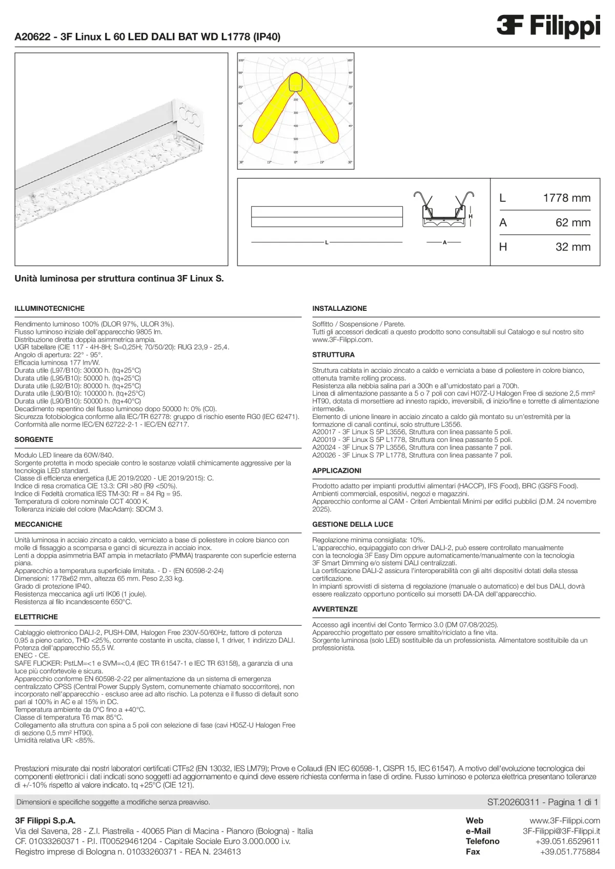 A20622 - 3F Linux L 60 LED DALI BAT WD L1778 (IP40) - Datasheet - it