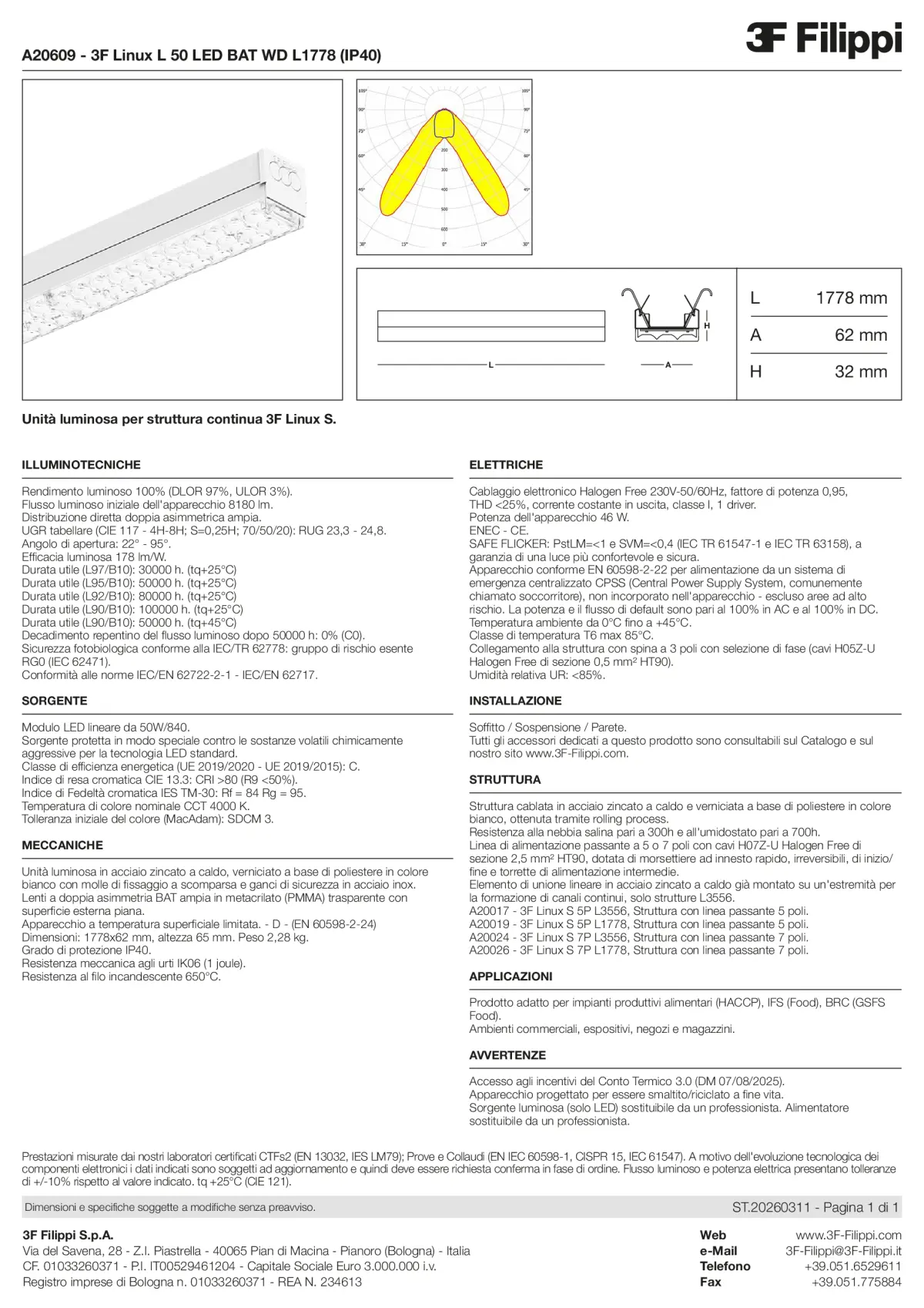 A20609 - 3F Linux L 50 LED BAT WD L1778 (IP40) - Datasheet - it
