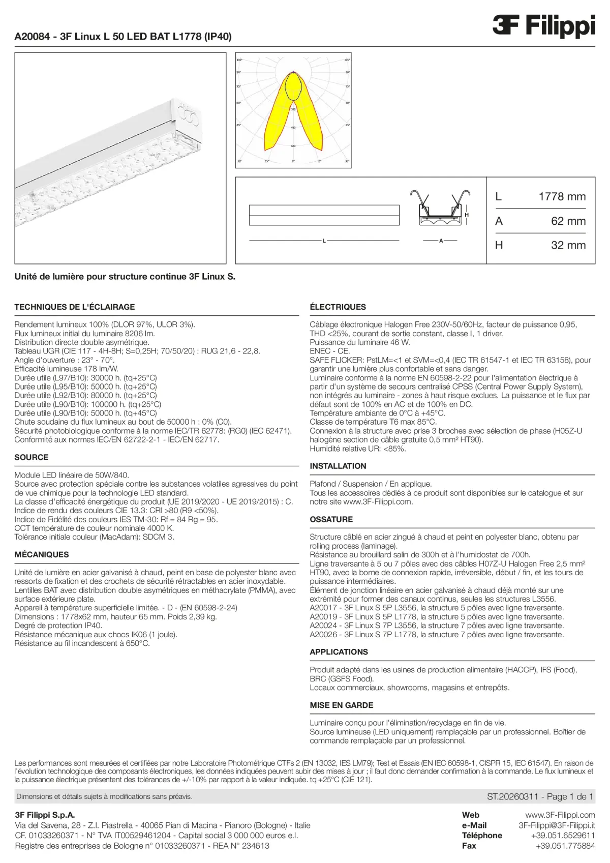 A20084 - 3F Linux L 50 LED BAT L1778 (IP40) - Datasheet - fr