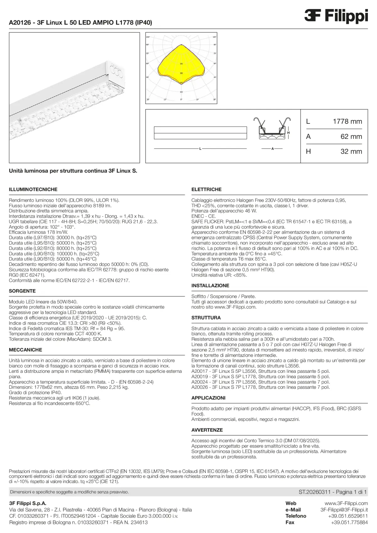 A20126 - 3F Linux L 50 LED AMPIO L1778 (IP40) - Datasheet - it
