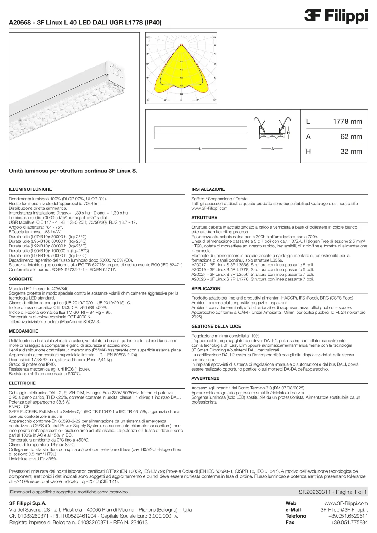 A20668 - 3F Linux L 40 LED DALI UGR L1778 (IP40) - Datasheet - it