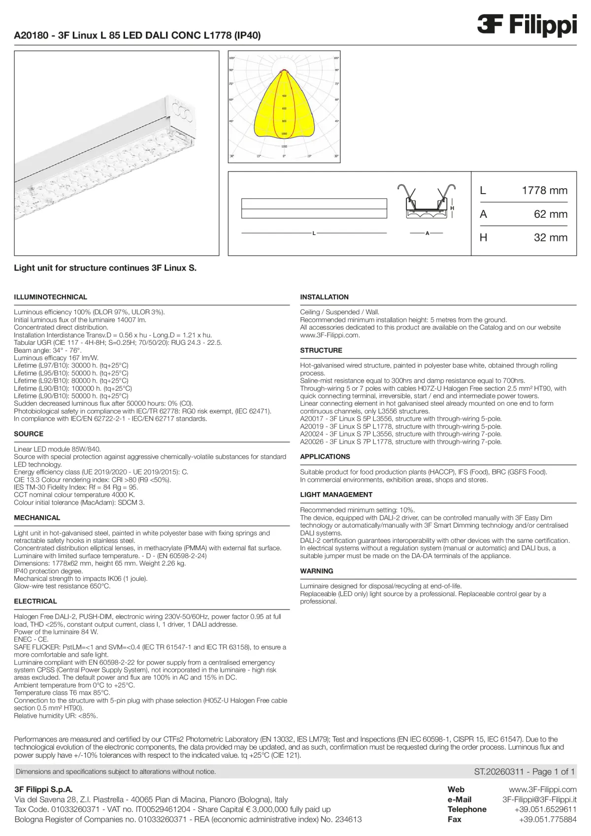 A20180 - 3F Linux L 85 LED DALI CONC L1778 (IP40) - Datasheet - en