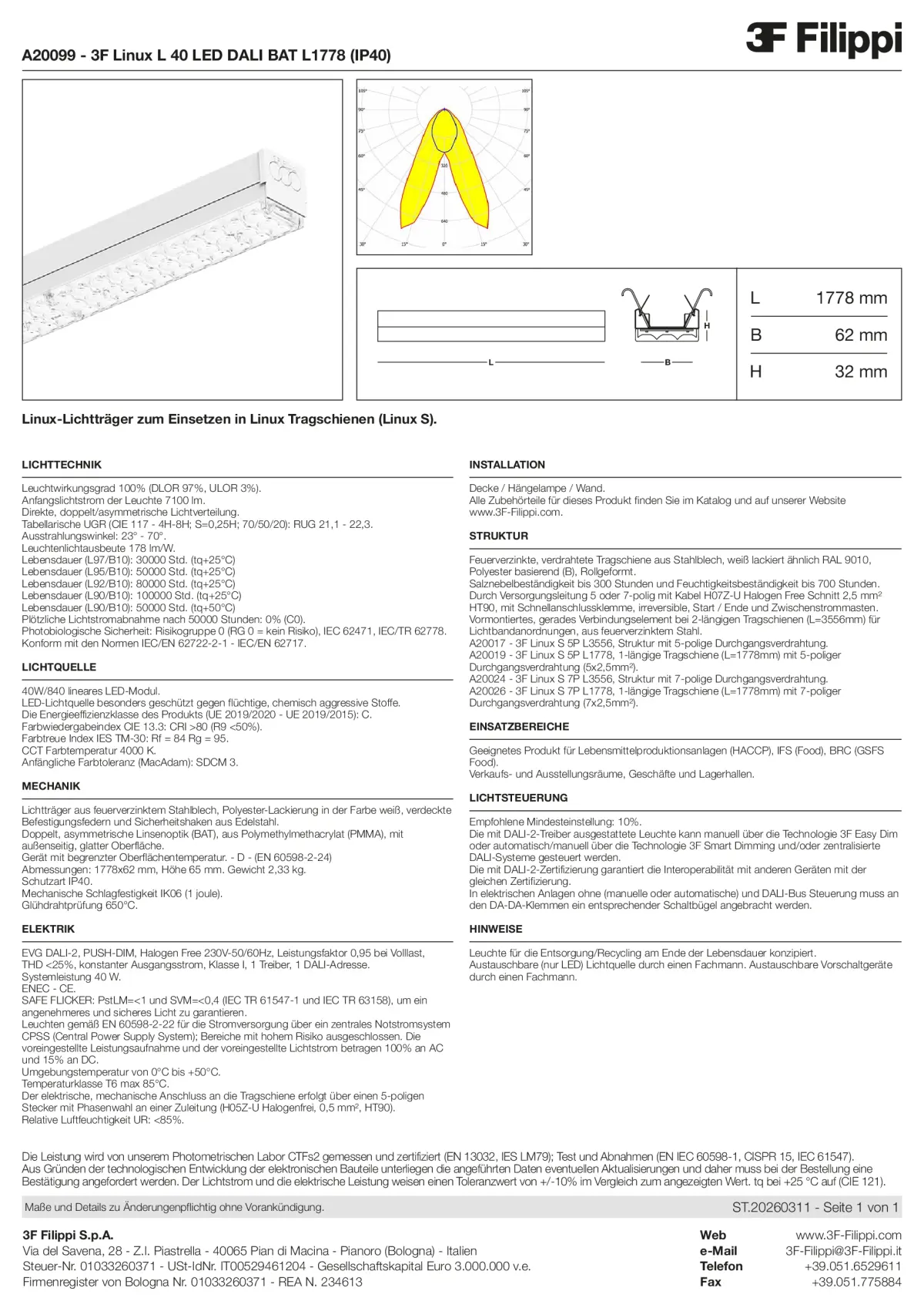 A20099 - 3F Linux L 40 LED DALI BAT L1778 (IP40) - Datasheet - de