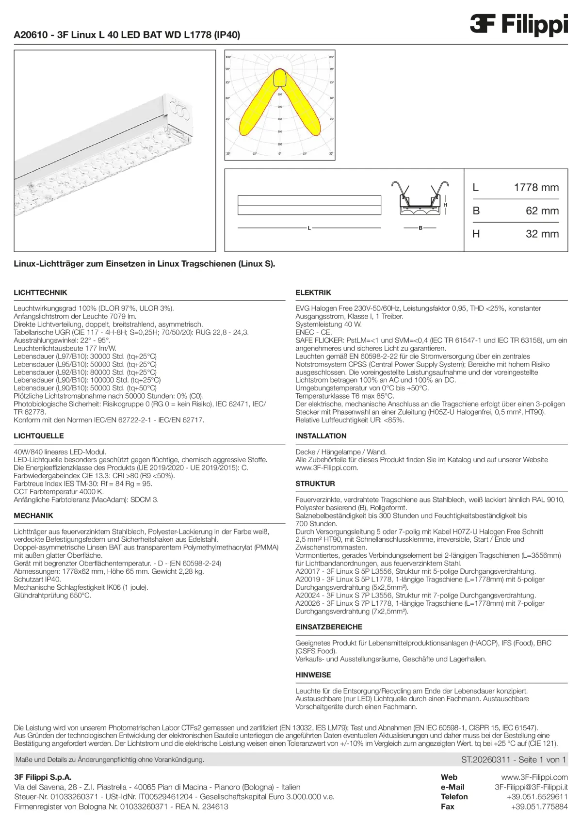A20610 - 3F Linux L 40 LED BAT WD L1778 (IP40) - Datasheet - de