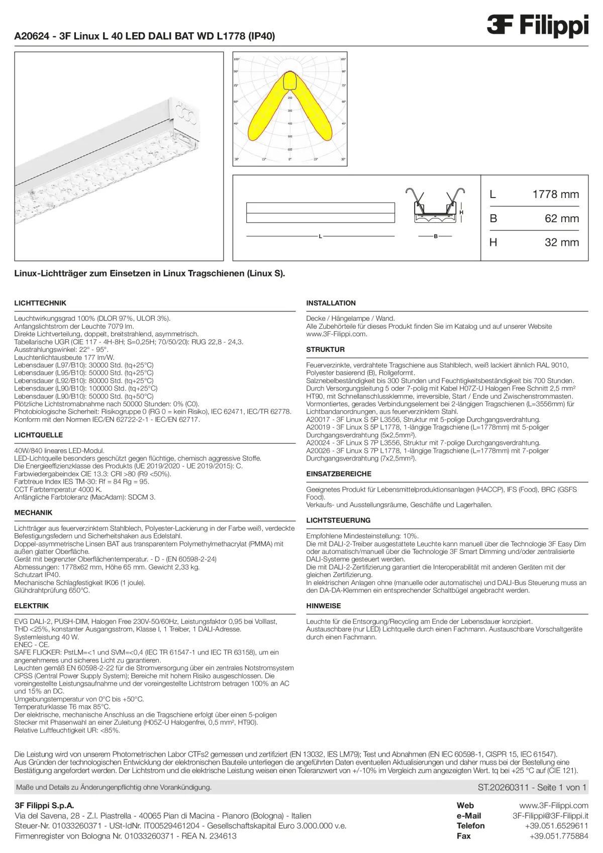 A20624 - 3F Linux L 40 LED DALI BAT WD L1778 (IP40) - Datasheet - de