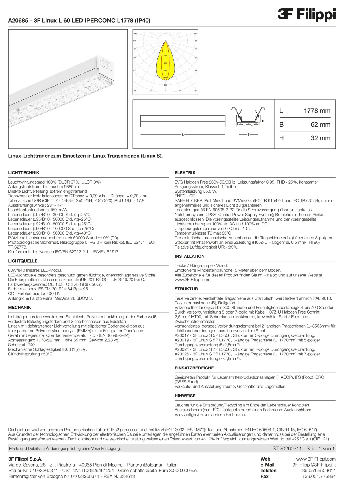 A20685 - 3F Linux L 60 LED IPERCONC L1778 (IP40) - Datasheet - de