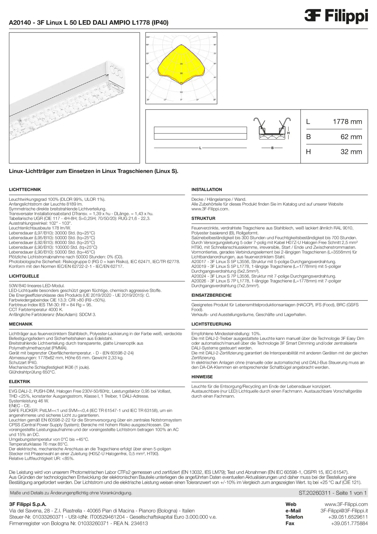 A20140 - 3F Linux L 50 LED DALI AMPIO L1778 (IP40) - Datasheet - de
