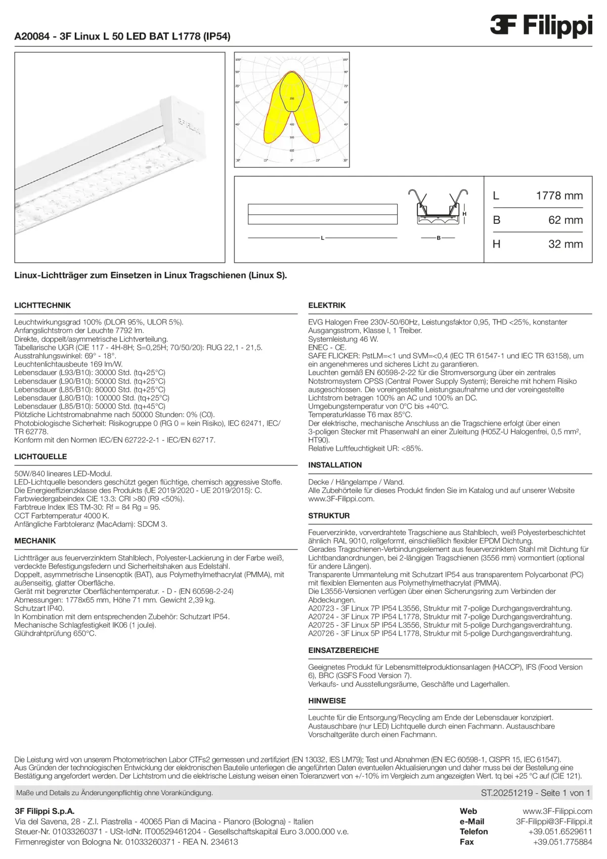 A20084 - 3F Linux L 50 LED BAT L1778 (IP54) - Datasheet - de