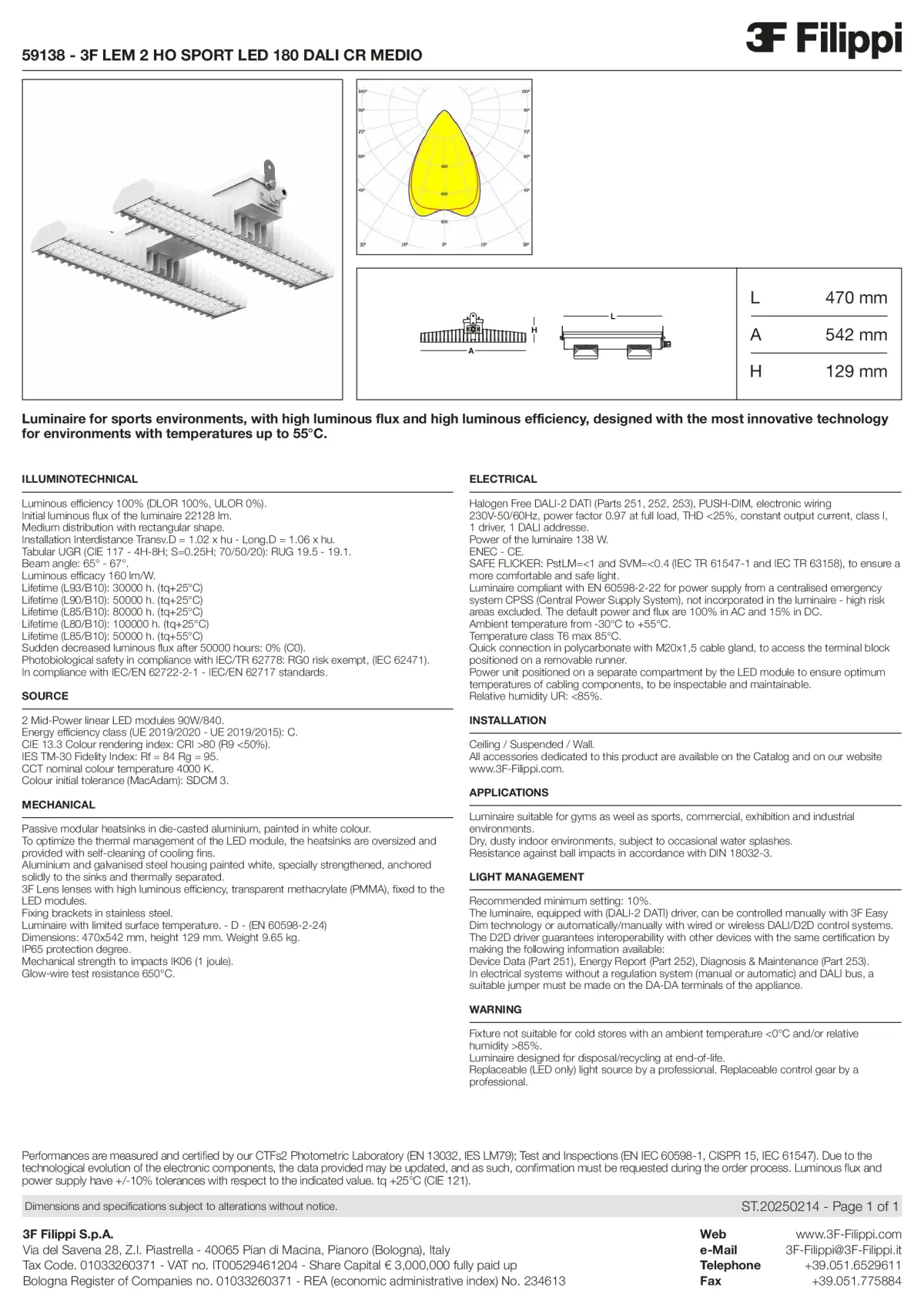 59138 - 3F LEM 2 HO SPORT LED 180 DALI CR MEDIO - Datasheet - en